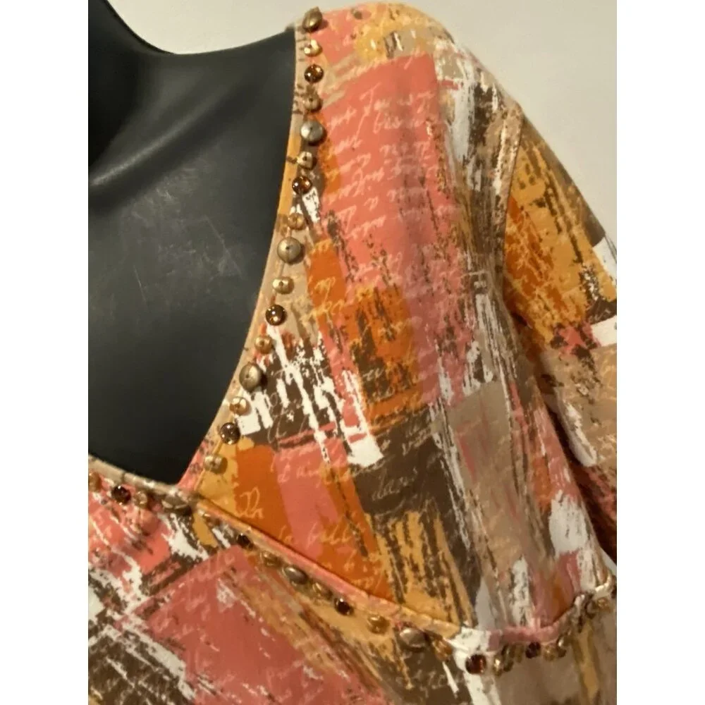 Ruby Rd Womens Size L Top 3/4 Sleeve V-Neck Button Decor - Picture 6 of 10